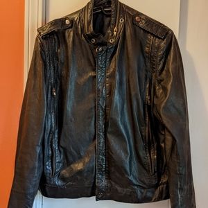 Black Real Leather Jacket Zipper Men's Medium